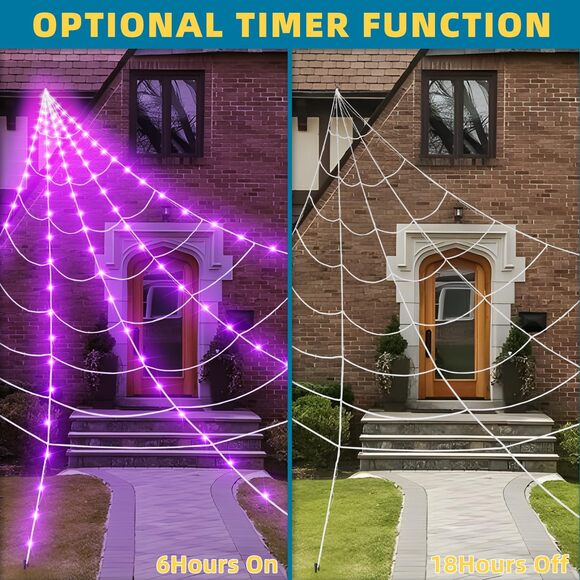 Halloween Spider Web Lights 200 Inch 250 LED Purple Outdoor Indoor Yard Décor - Picture 7 of 7